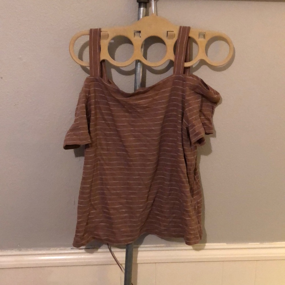 Madewell Crop off shoulder stripped top.